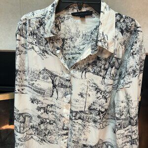 Jane and Delancey Oversized Country Western Horse Dog Graphic Shirt excellent S